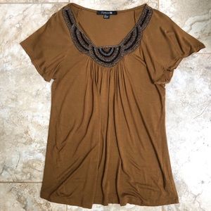 Forever 21 Short Sleeve Beaded Top